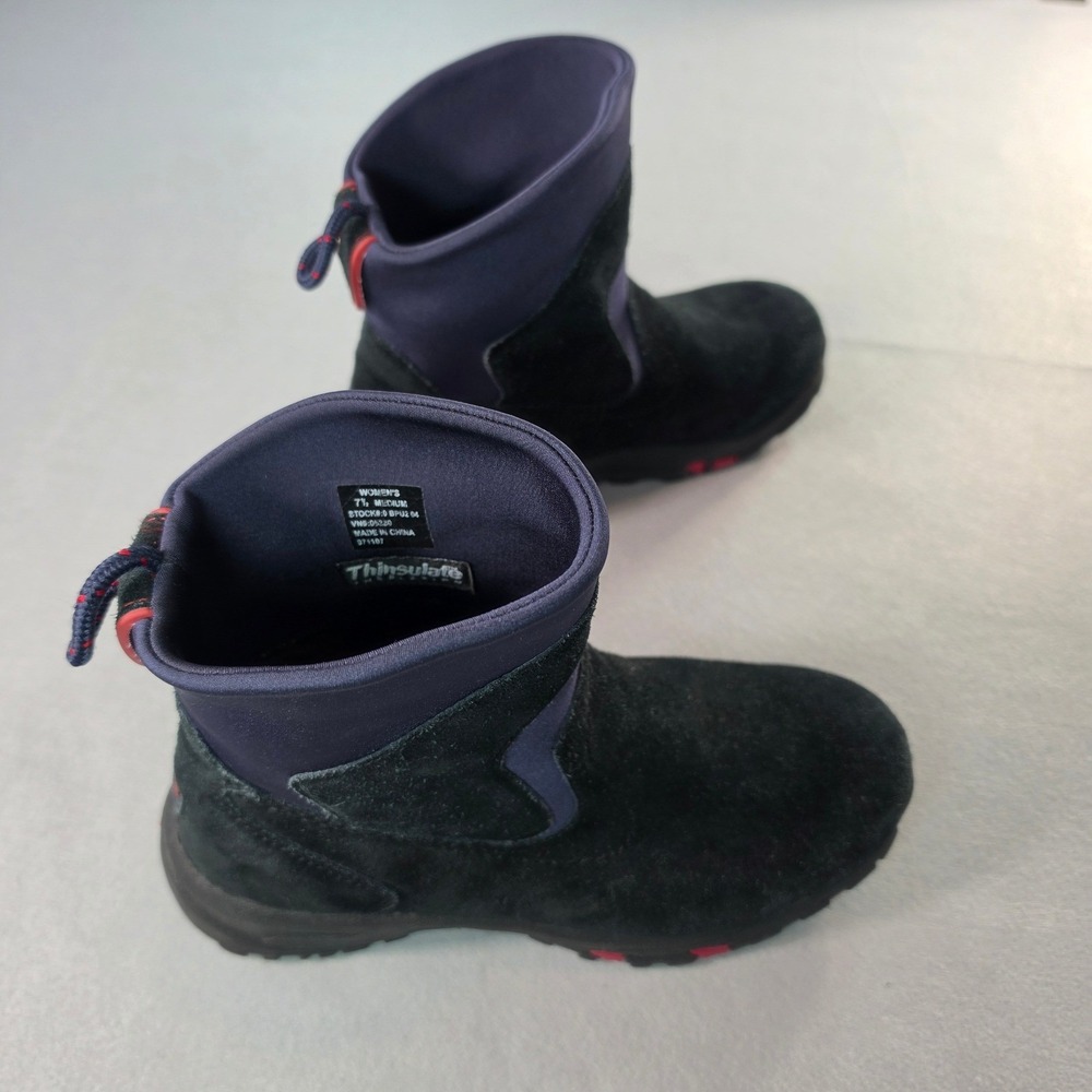 L.L.Bean Thinsulate Winter Snow Boots Womens 7.5 M Black Suede Navy Neoprene